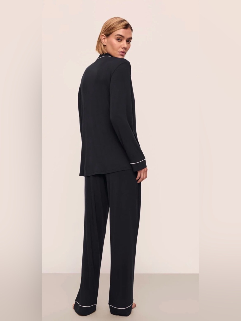 Eberjay Gisele TENCEL™ Modal Long PJ Set Classic Black Piped Pajama Women Medium - Picture 2 of 10